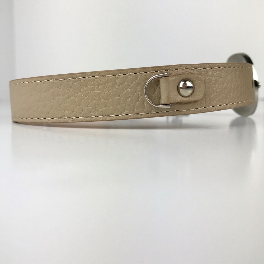 MOSHIQA Beige Leather Silver Chain Dog Collar M Frenchie Luxury Designer Pet Y2K - Picture 12 of 16
